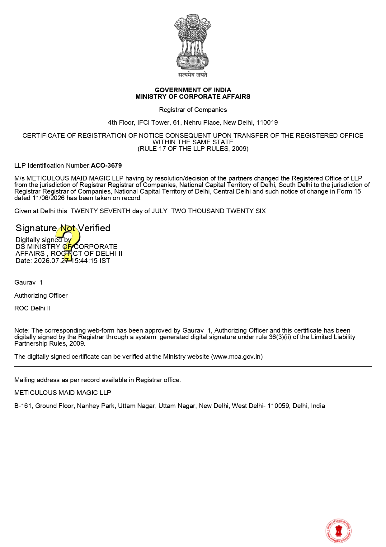 Registration Certificate